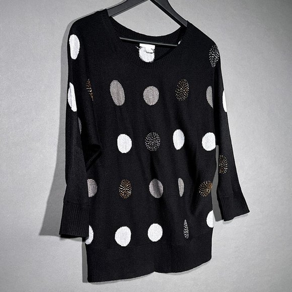 Charter Club Black Lightweight Sweater Silver/Gold Circles With Beads Size L - Picture 1 of 12